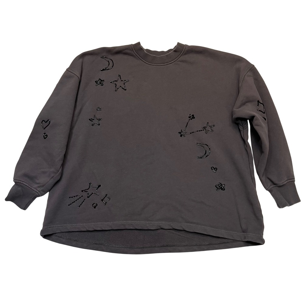 Forever 21 Gray 100% Cotton Celestial Beaded Moon‎ Star Sweatshirt Size S